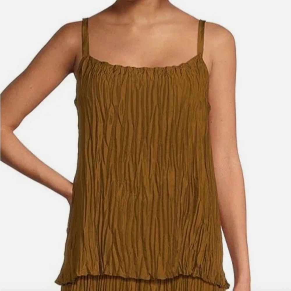Eileen Fisher 100% Silk‎ Crinkled Cami: Color-Bronze: Size- XS